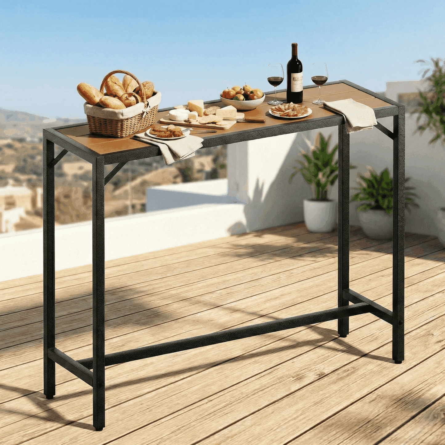 Pirecart Bar Table, Outdoor Counter Height Table W/ Adjustable Foot & HDPE Top, E-Coating & Hammer-Finish Frame, All Weather for Hot Tub,Balcony,Poolside,Kitchen
