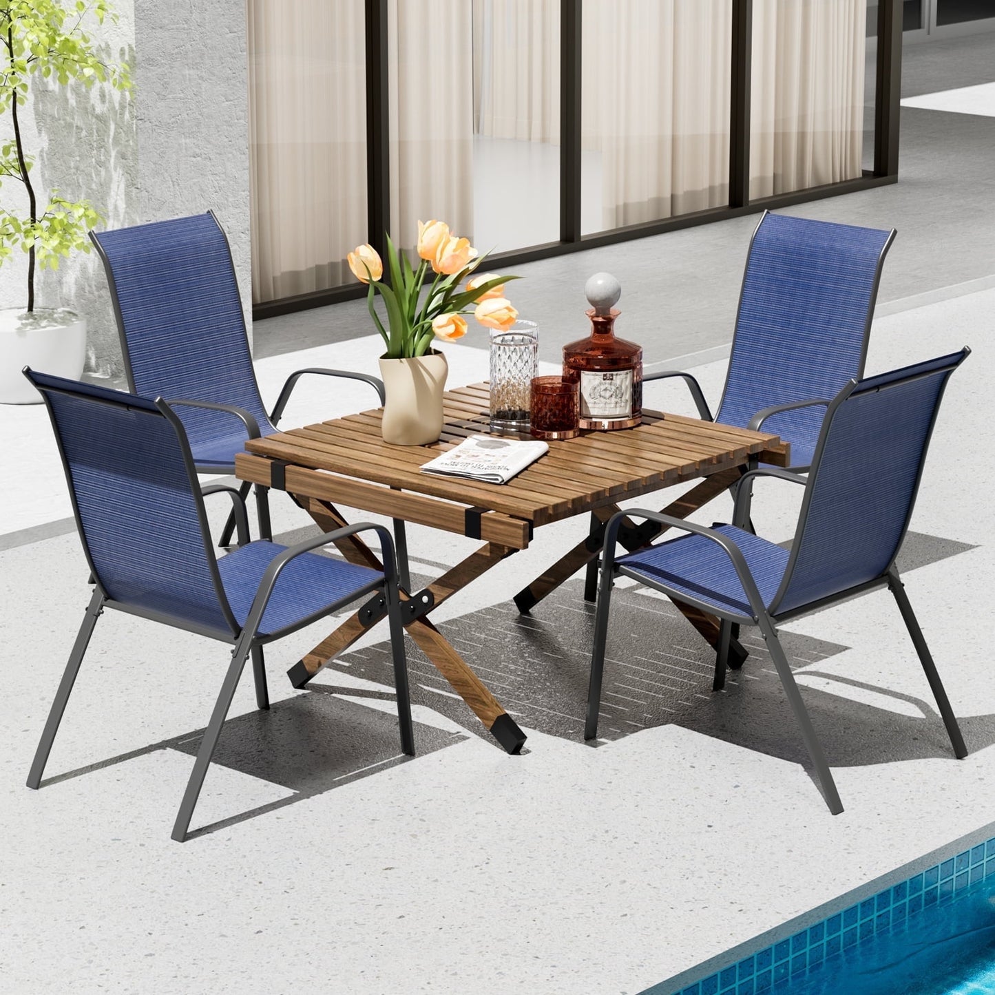 pirecart 4 Pcs Patio Dining Chairs, Outdoor Stackable All Weather Teslin Chair for or Poolside, Backyard, Garden