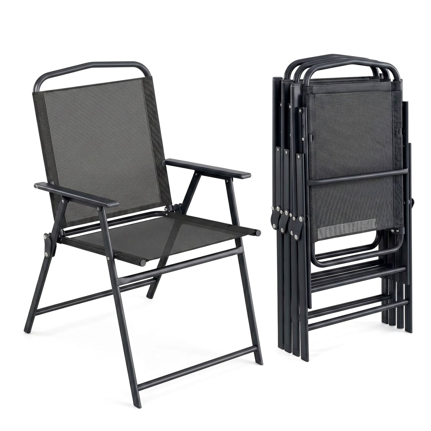 Pirecart Patio Chairs Set of 2, Outdoor Foldable Chairs w/ Breathable Textilene & Steel Frame, Patio Dining Chairs with Armrests & Crossbar, All Weather for Deck, Garden, Pool