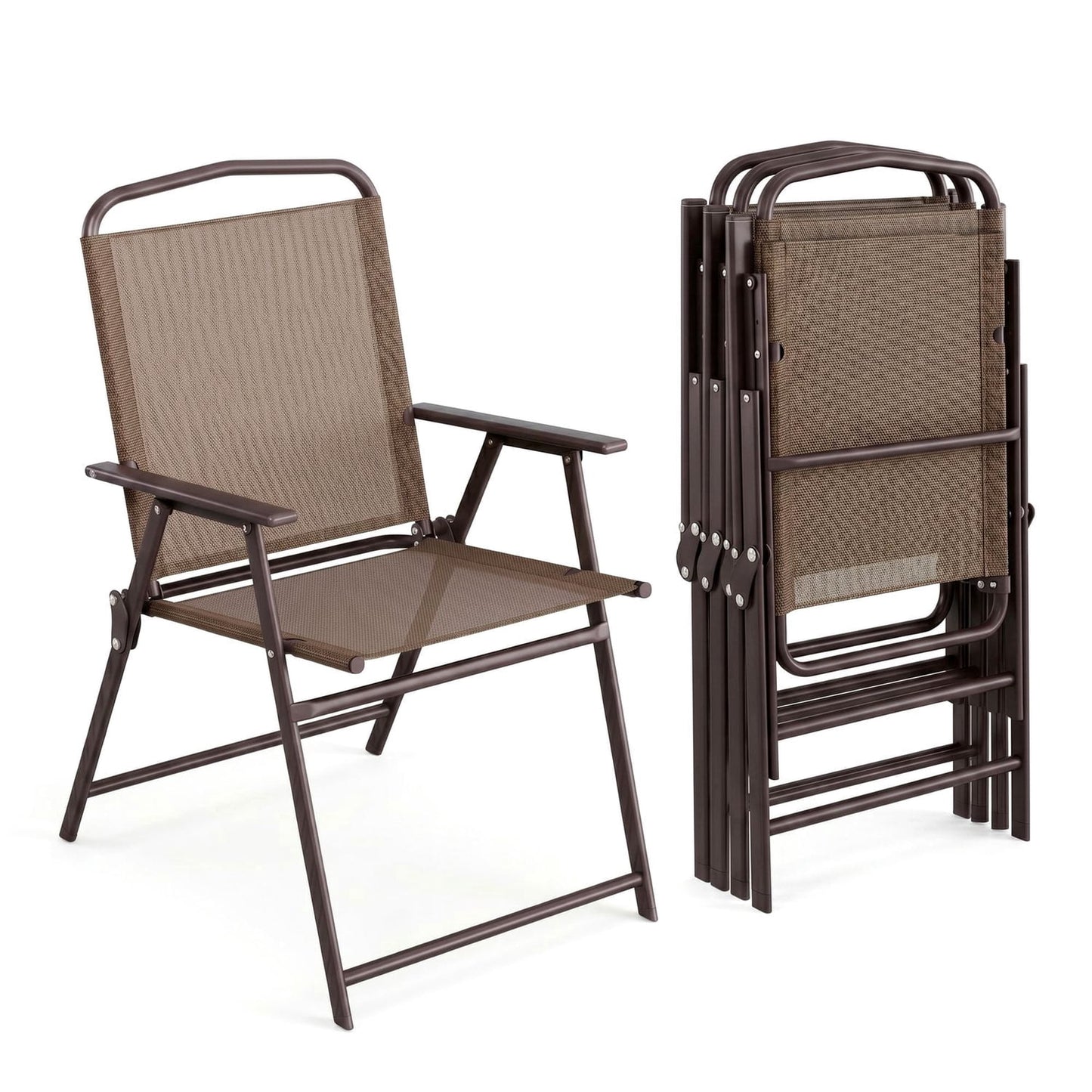 Pirecart Patio Chairs Set of 2, Outdoor Foldable Chairs w/ Breathable Textilene & Steel Frame, Patio Dining Chairs with Armrests & Crossbar, All Weather for Deck, Garden, Pool