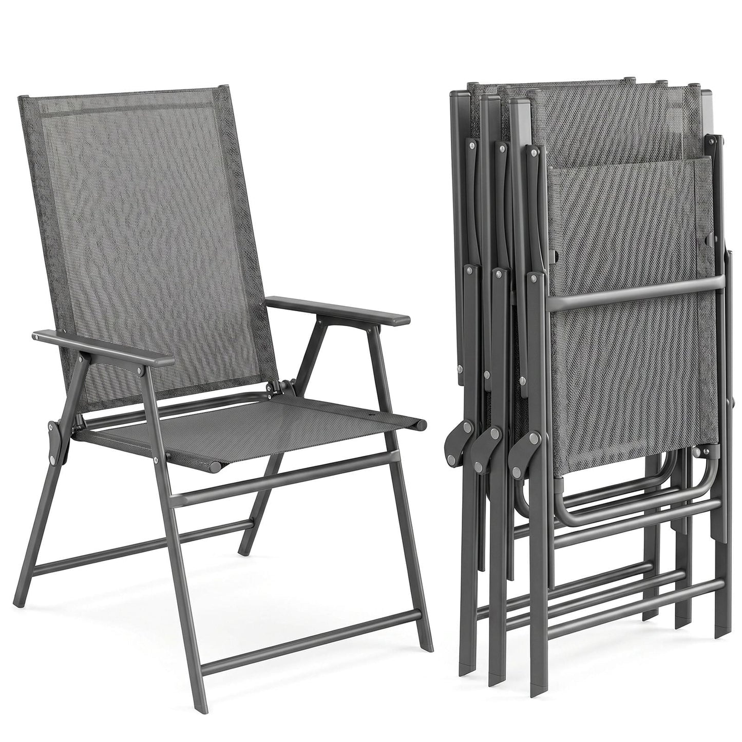 Pirecart 2/4 Pcs Patio Dining Chairs, Outdoor Folding Chairs W/ Breathable Textilene & E-Coating, Armrests & High Back, for Deck, Garden, Poolside