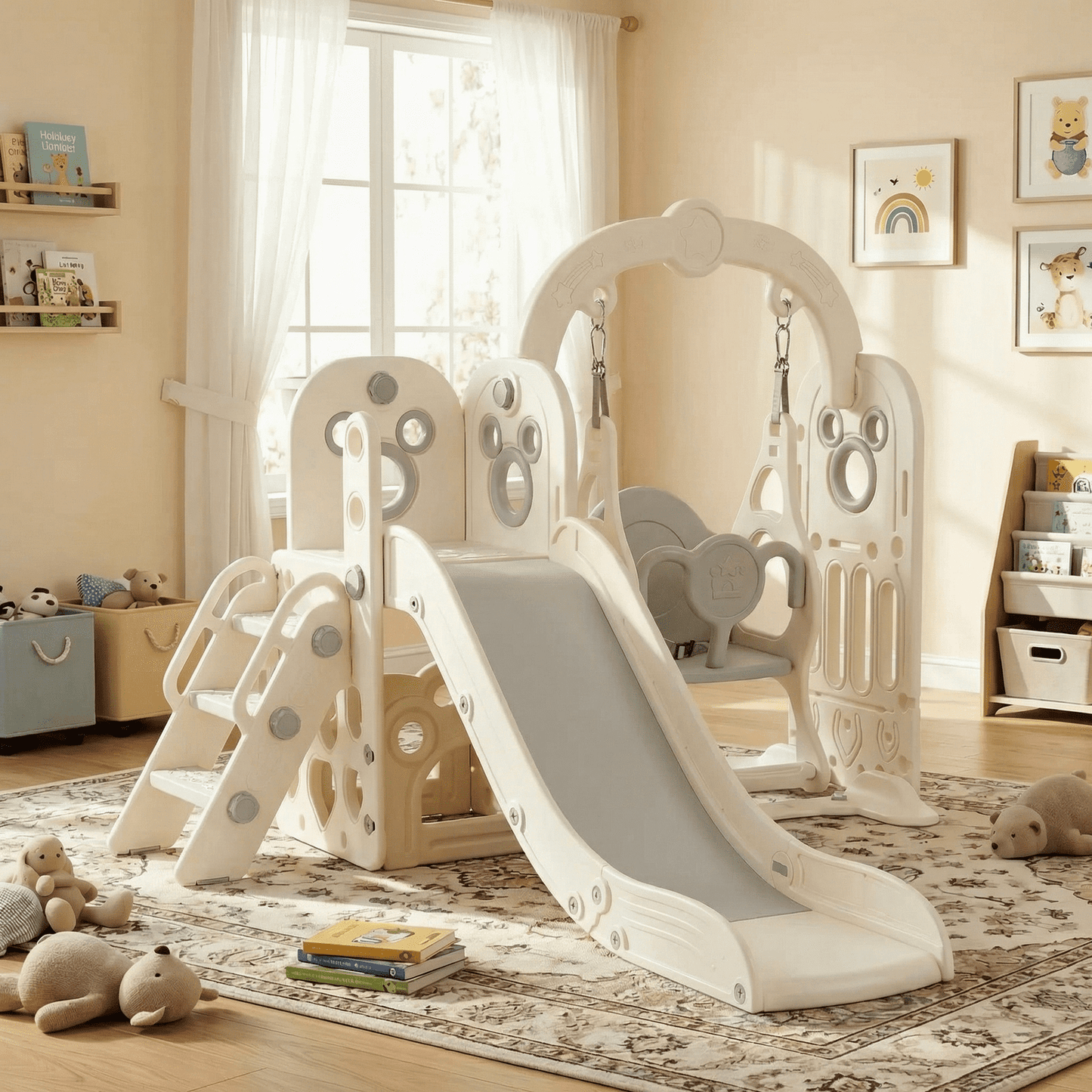 pirecart 5 in 1 Toddler Slide and Swing Set, Large Toddler Slide Climber Playset with Basketball Hoop