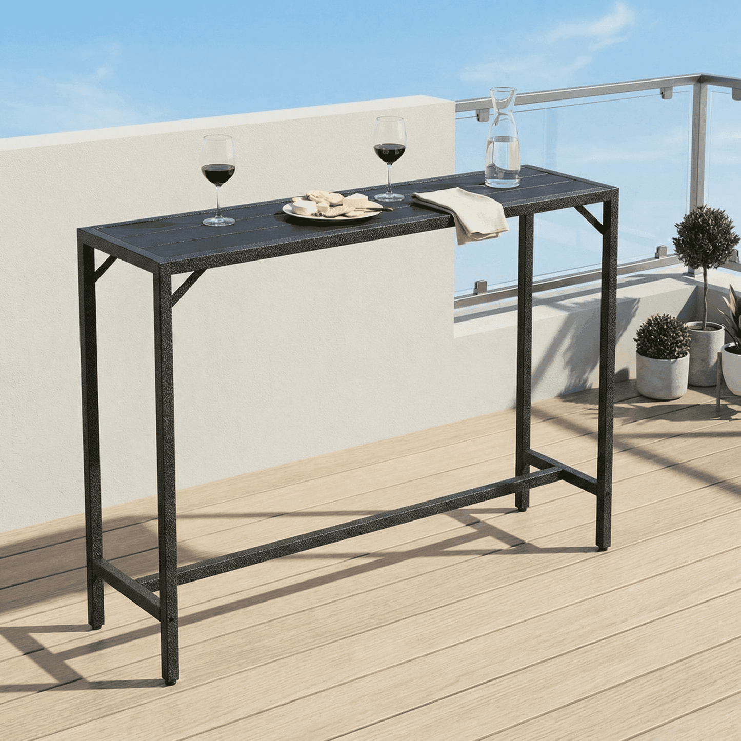 Pirecart Bar Table, Outdoor Counter Height Table W/ Adjustable Foot & HDPE Top, E-Coating & Hammer-Finish Frame, All Weather for Hot Tub,Balcony,Poolside,Kitchen