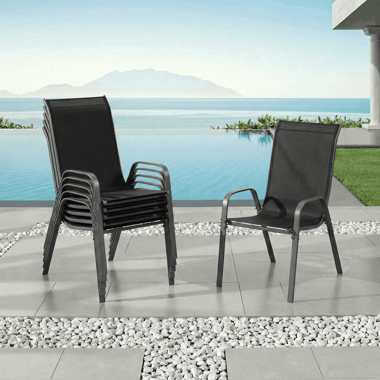 Pirecart 6 PCS Outdoor Patio Dining Chairs Set, Stackable Chairs with Armrest, Textilene Fabric for Lawn Garden Backyard