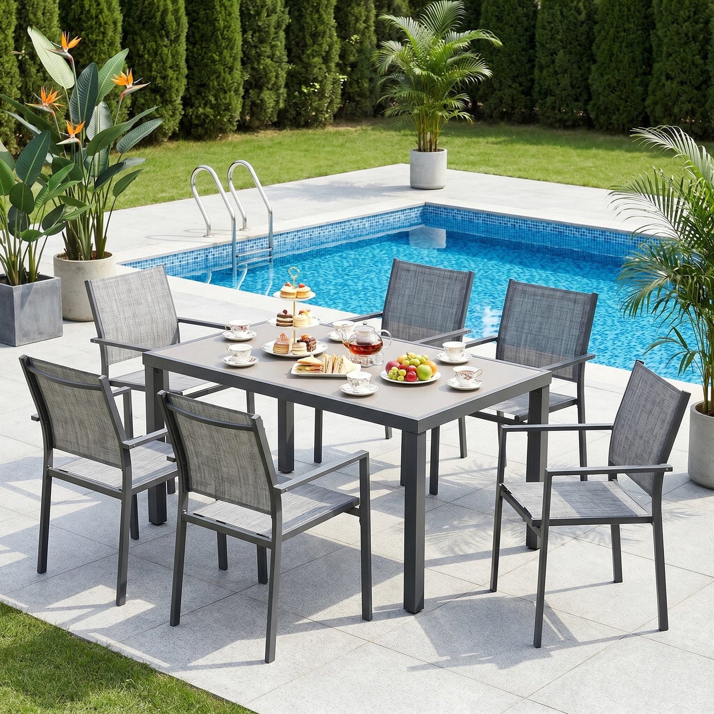 Pirecart 4/6 PCS Patio Dining Chairs Set, Stackable Textilene Chair w/ Metal Frame & Armrest, Patio Chairs for Garden, Backyard, Deck, Lawn, Poolside ( Table not Included )