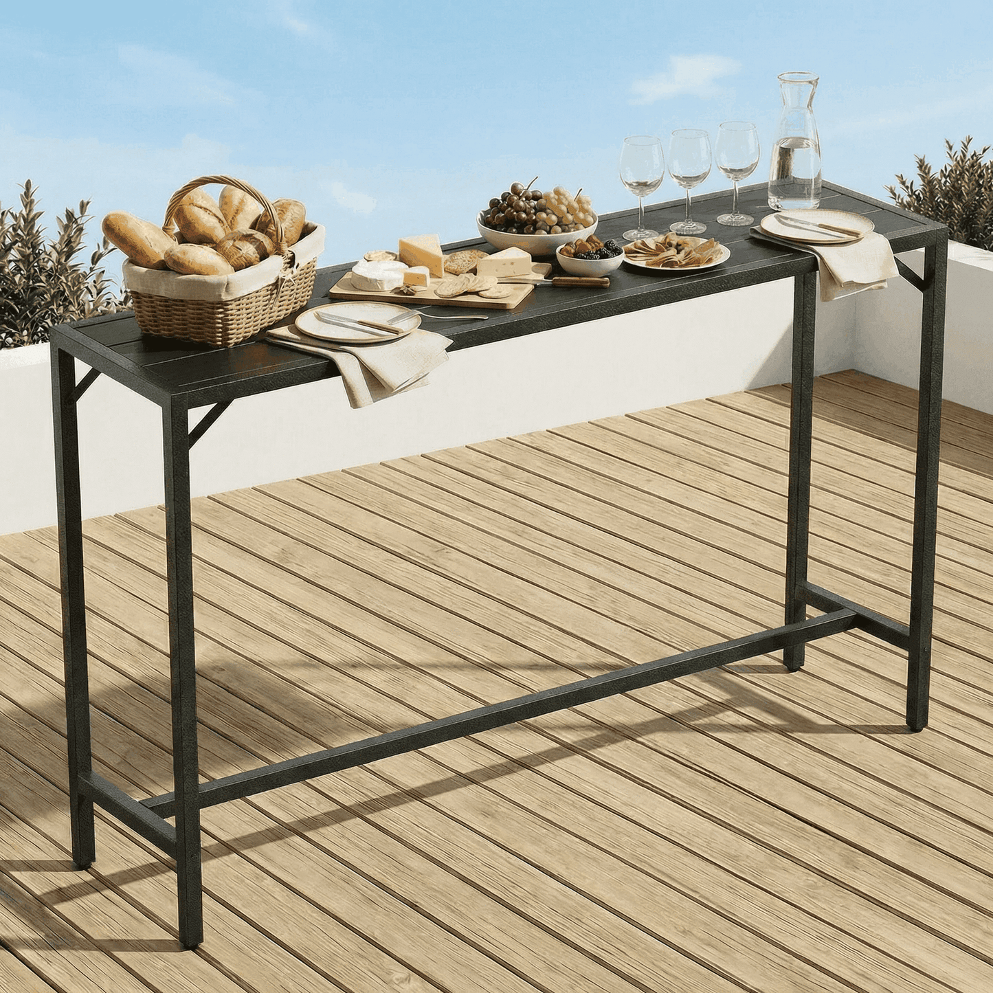 Pirecart Bar Table, Outdoor Counter Height Table W/ Adjustable Foot & HDPE Top, E-Coating & Hammer-Finish Frame, All Weather for Hot Tub,Balcony,Poolside,Kitchen