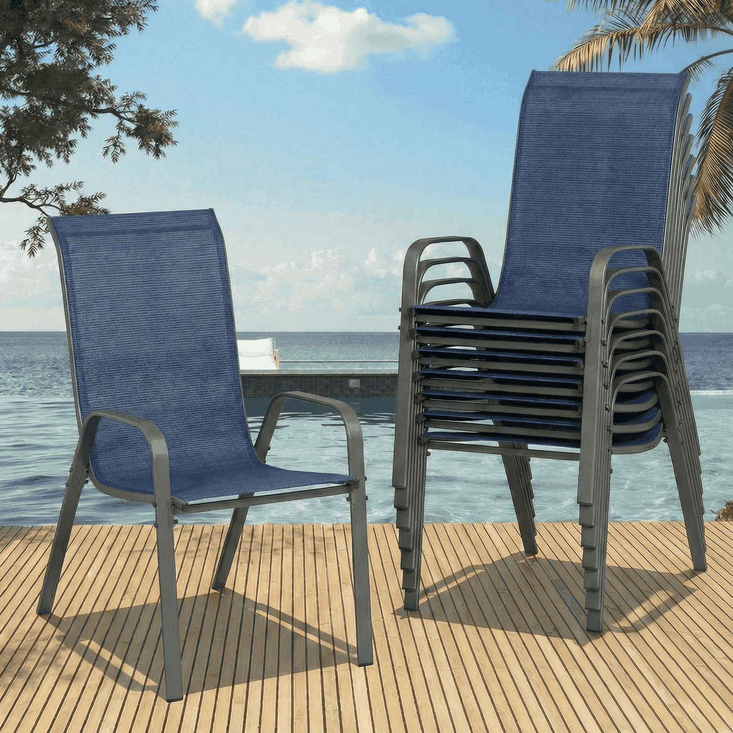 pirecart 4 Pcs Patio Dining Chairs, Outdoor Stackable All Weather Teslin Chair for or Poolside, Backyard, Garden
