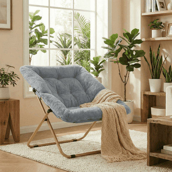 Pirecart Comfy Moon Chair, Foldable Soft Faux Fur Lounge Chair for Living Room, Bedroom, Dorms, X-Large Reading Chair