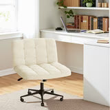 Pirecart Criss Cross Chair with Wheels, Armless Swivel Vanity Chair, Height Adjustable Cross Legged Office Chair with Comfy Wide Cushion for Desk, Vanity, Bedroom, Sherpa Fleece