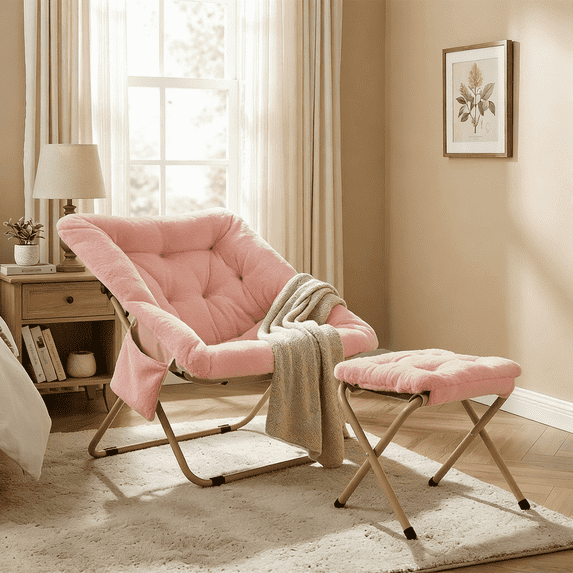 Pirecart Comfy Moon Chair, Foldable Soft Faux Fur Lounge Chair for Living Room, Bedroom, Dorms, X-Large Reading Chair