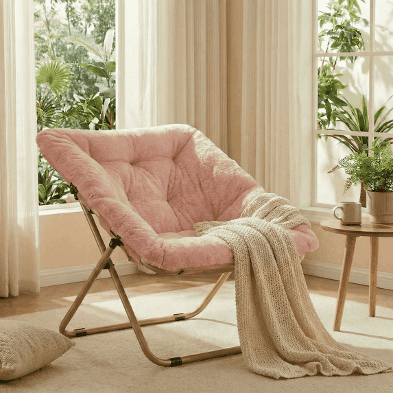 Pirecart Comfy Moon Chair, Foldable Soft Faux Fur Lounge Chair for Living Room, Bedroom, Dorms, X-Large Reading Chair