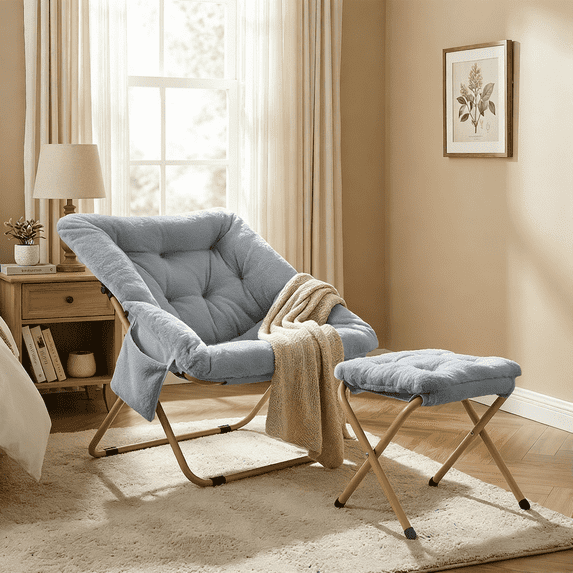 Pirecart Comfy Moon Chair, Foldable Soft Faux Fur Lounge Chair for Living Room, Bedroom, Dorms, X-Large Reading Chair