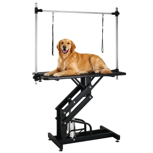 Pirecart Hydraulic Pet Grooming Table, Heavy Duty 21-35 in Height Adjust Grooming Station for Dogs & Cats, Foot Pedal Lift, Overhead Arm, 2 Leash Loops for Bathing, Trimming