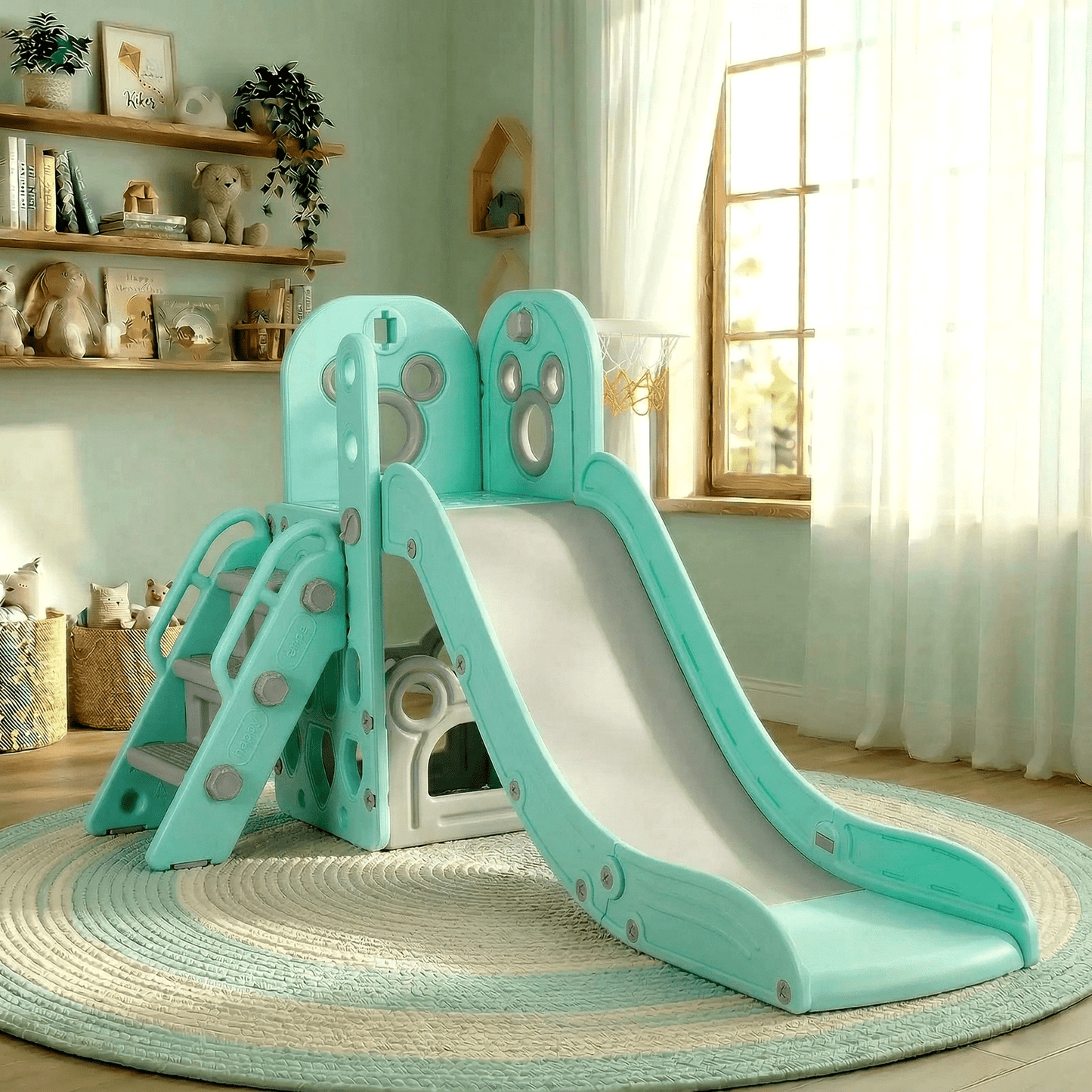 pirecart 4 in 1 Slide Climber for Toddler, Indoor Outdoor Baby Slide with Ball & Hoop
