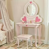 Pirecart Kids Vanity Makeup Table & Chair Set Make Up Stool Play Set for Children, Toddler Makeup Toy with 8 Pcs Accessories for Pretend Play