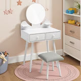 Pirecart Kids Vanity Table and Chair Set, 2 in 1 Wooden Makeup Table and Stool with Storage Drawer & Shelves & Detachable Top, Girls Vanit for Age 3+