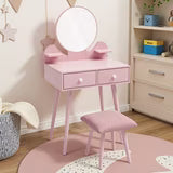 Pirecart Kids Vanity Table and Chair Set, 2 in 1 Wooden Makeup Table and Stool with Storage Drawer & Shelves & Detachable Top, Girls Vanit for Age 3+