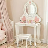 Pirecart Kids Vanity Makeup Table & Chair Set Make Up Stool Play Set for Children, Toddler Makeup Toy with 8 Pcs Accessories for Pretend Play
