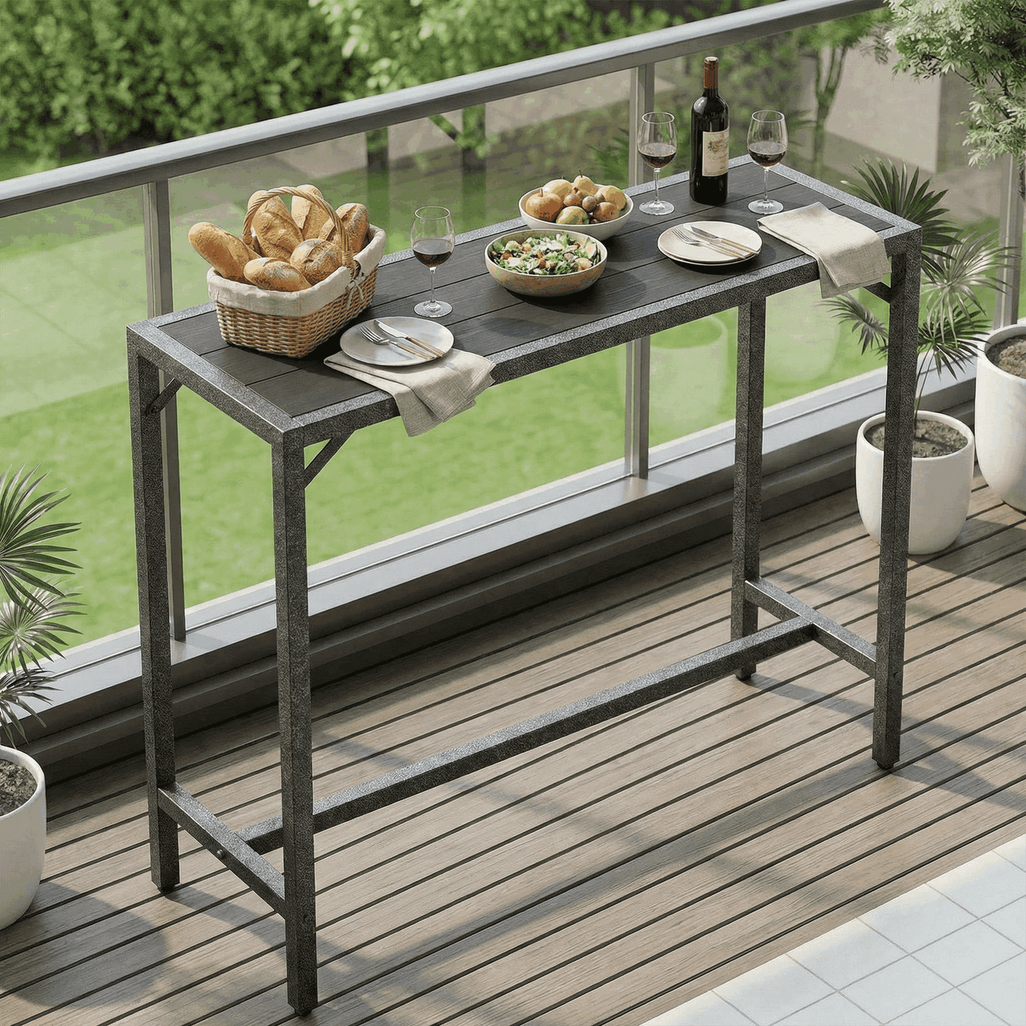 Pirecart Bar Table, Outdoor Counter Height Table W/ Adjustable Foot & HDPE Top, E-Coating & Hammer-Finish Frame, All Weather for Hot Tub,Balcony,Poolside,Kitchen