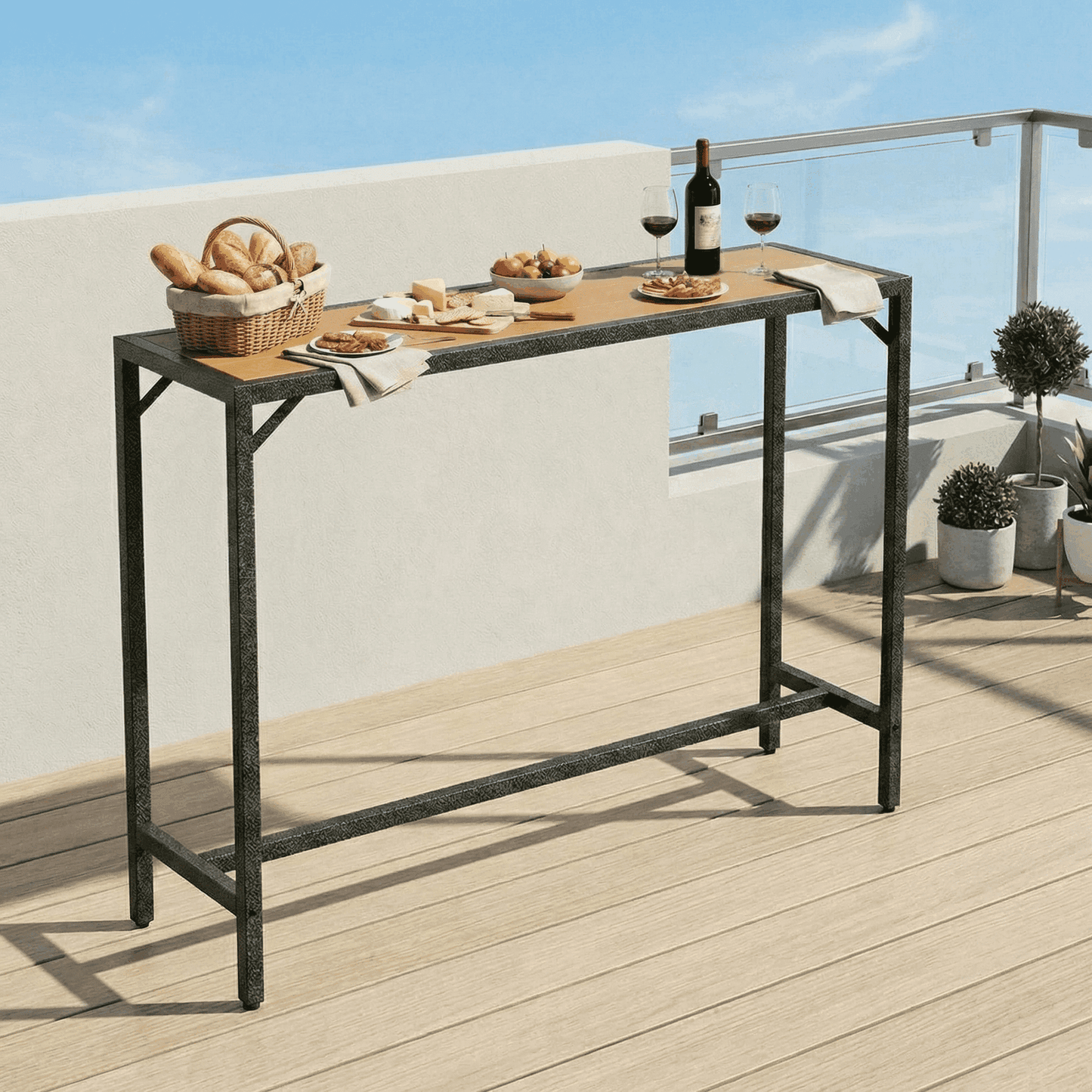 Pirecart Bar Table, Outdoor Counter Height Table W/ Adjustable Foot & HDPE Top, E-Coating & Hammer-Finish Frame, All Weather for Hot Tub,Balcony,Poolside,Kitchen