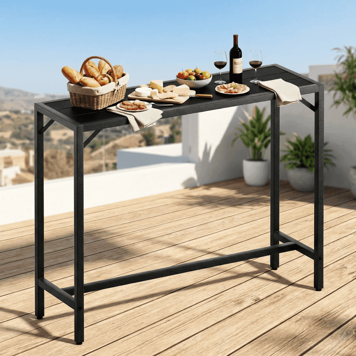 Pirecart Bar Table, Outdoor Counter Height Table W/ Adjustable Foot & HDPE Top, E-Coating & Hammer-Finish Frame, All Weather for Hot Tub,Balcony,Poolside,Kitchen