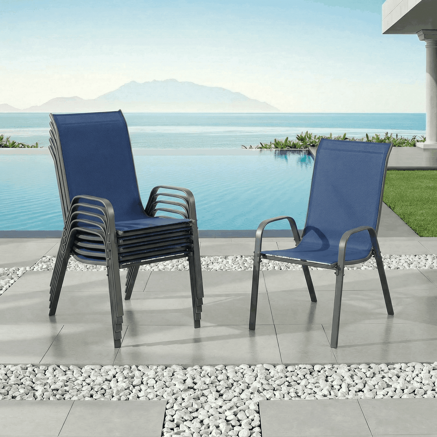 Pirecart 6 PCS Outdoor Patio Dining Chairs Set, Stackable Chairs with Armrest, Textilene Fabric for Lawn Garden Backyard