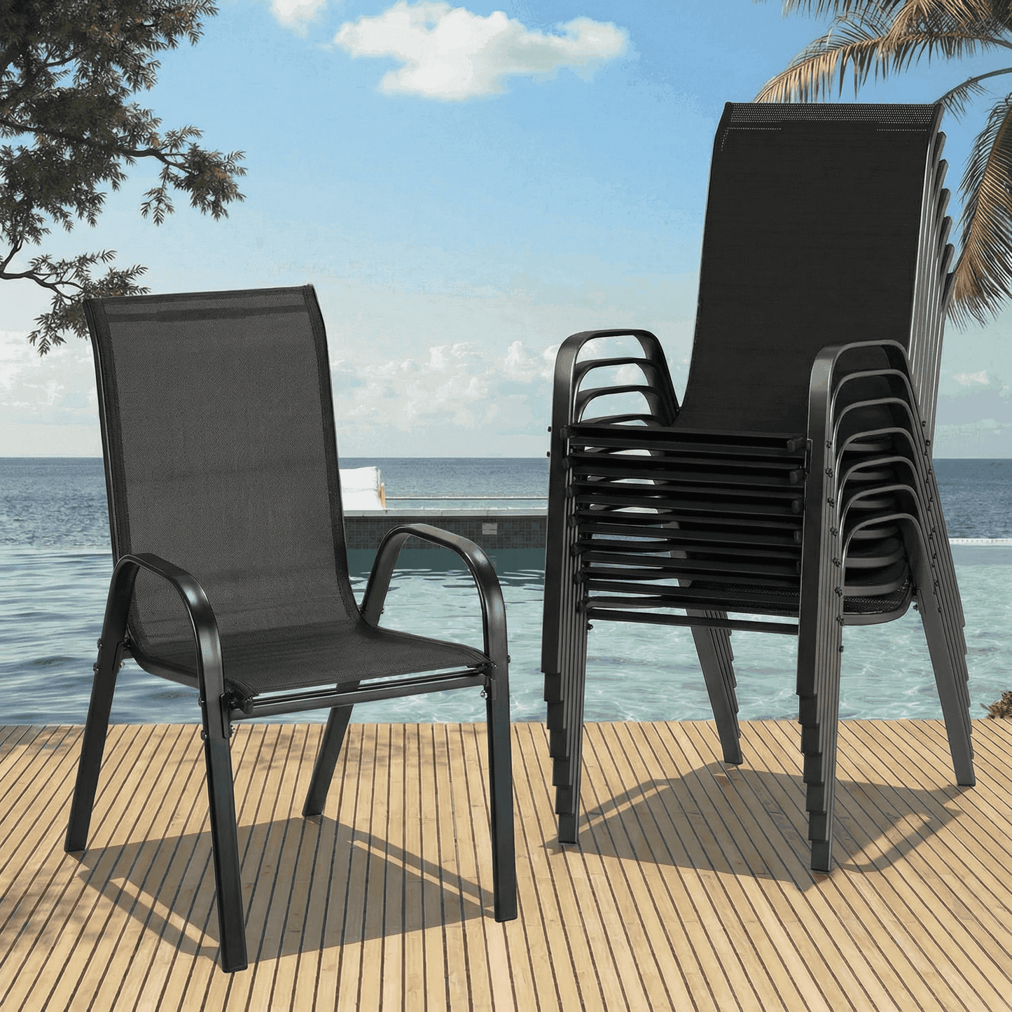 pirecart 4 Pcs Patio Dining Chairs, Outdoor Stackable All Weather Teslin Chair for or Poolside, Backyard, Garden