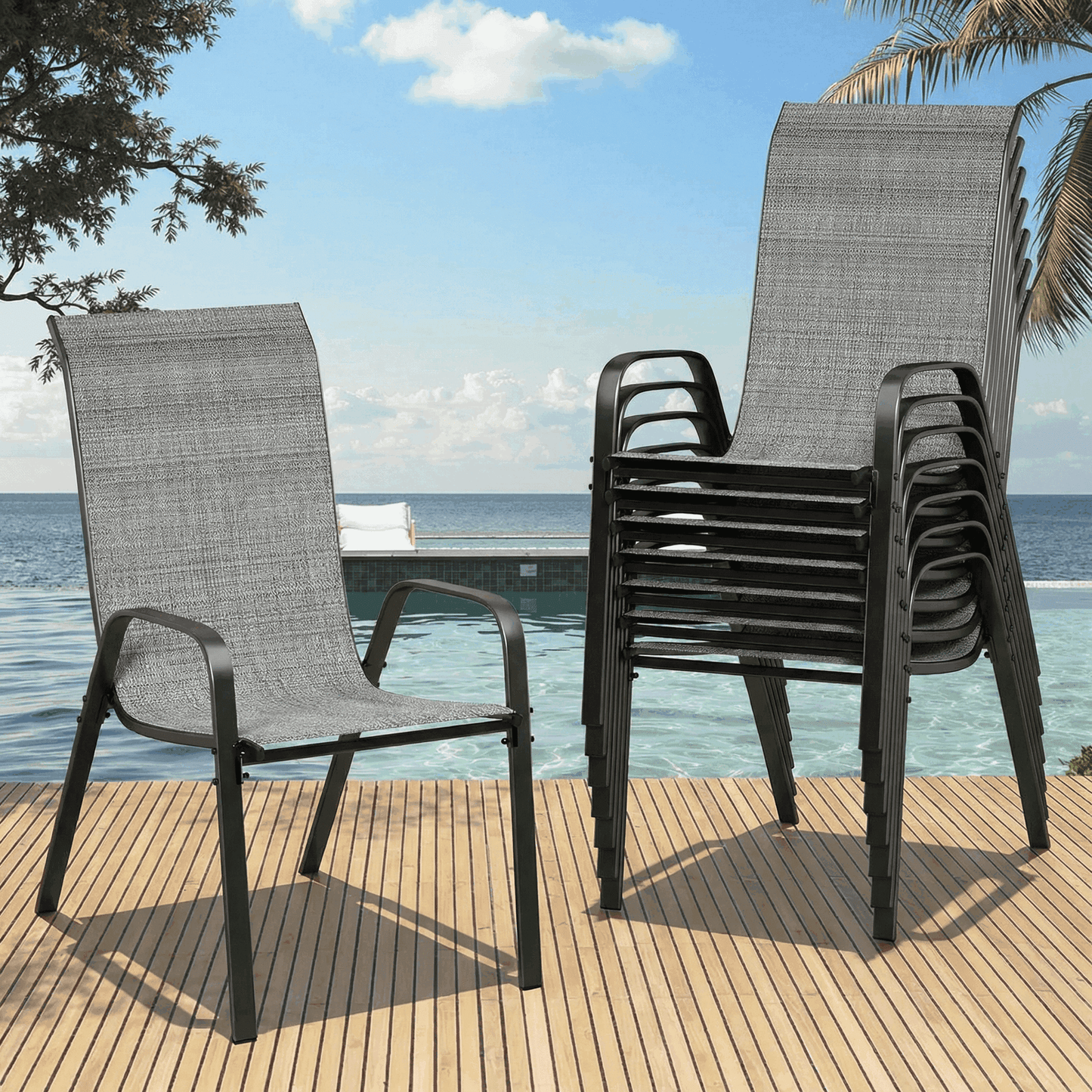 pirecart 4 Pcs Patio Dining Chairs, Outdoor Stackable All Weather Teslin Chair for or Poolside, Backyard, Garden