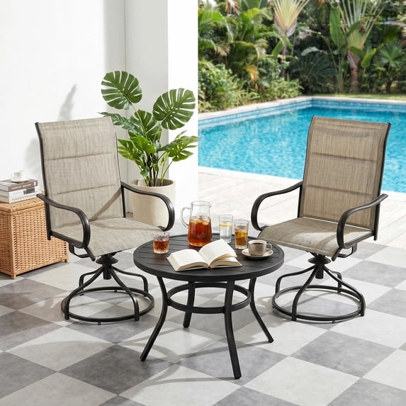 Pirecart Padded Patio Swivel Chairs Set of 2, Outdoor 360° Dining Chairs W/ Metal Rocking Frame & Armrest, High Back Textilene Patio Dining Chairs