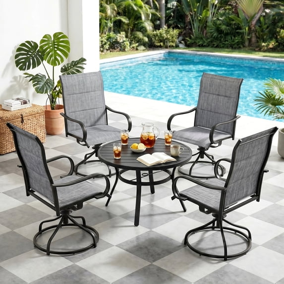 Pirecart Padded Patio Swivel Chairs Set of 2, Outdoor 360° Dining Chairs W/ Metal Rocking Frame & Armrest, High Back Textilene Patio Dining Chairs