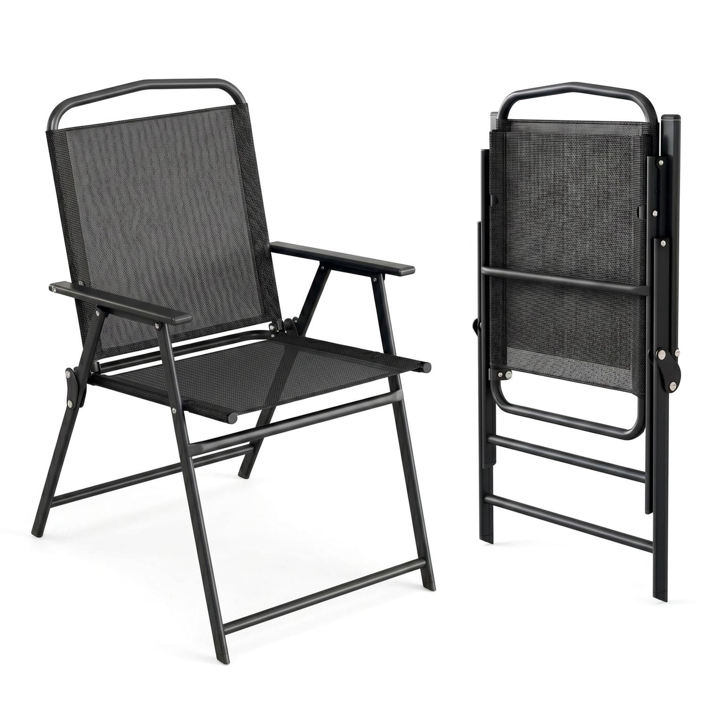 Pirecart Patio Chairs Set of 2, Outdoor Foldable Chairs w/ Breathable Textilene & Steel Frame, Patio Dining Chairs with Armrests & Crossbar, All Weather for Deck, Garden, Pool