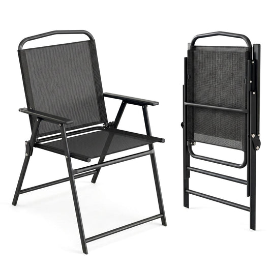Pirecart Patio Chairs Set of 2, Outdoor Foldable Chairs w/ Breathable Textilene & Steel Frame, Patio Dining Chairs with Armrests & Crossbar, All Weather for Deck, Garden, Pool