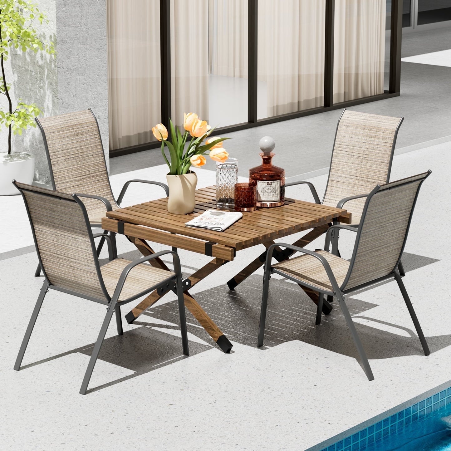 pirecart 4 Pcs Patio Dining Chairs, Outdoor Stackable All Weather Teslin Chair for or Poolside, Backyard, Garden