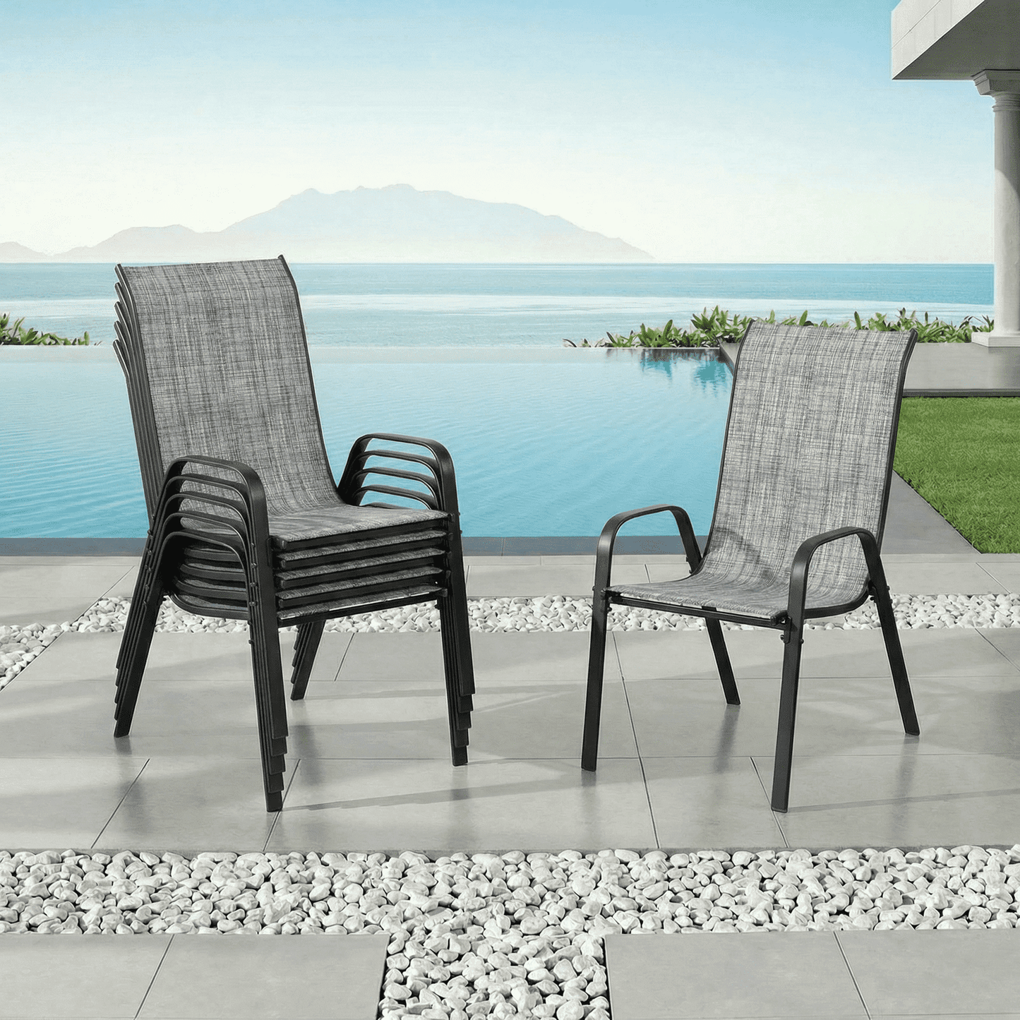 Pirecart 6 PCS Outdoor Patio Dining Chairs Set, Stackable Chairs with Armrest, Textilene Fabric for Lawn Garden Backyard