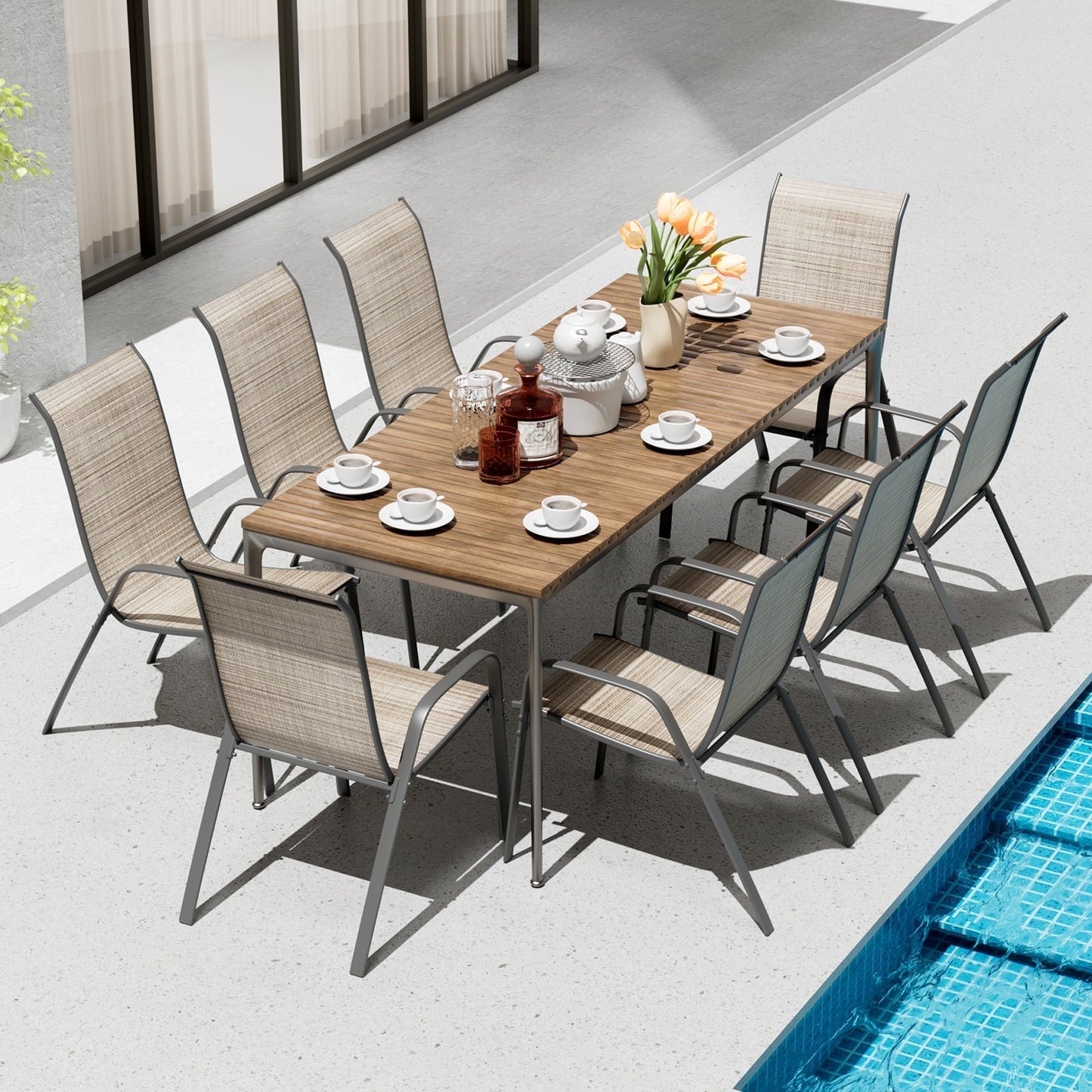 pirecart 4 Pcs Patio Dining Chairs, Outdoor Stackable All Weather Teslin Chair for or Poolside, Backyard, Garden
