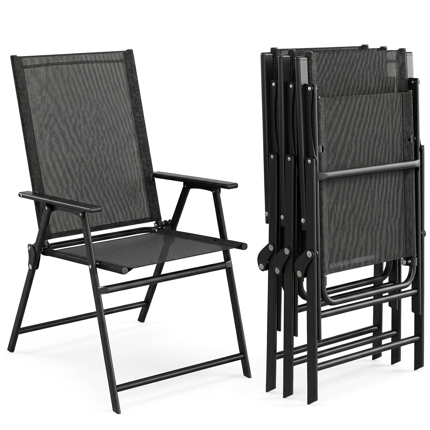 Pirecart 2/4 Pcs Patio Dining Chairs, Outdoor Folding Chairs W/ Breathable Textilene & E-Coating, Armrests & High Back, for Deck, Garden, Poolside
