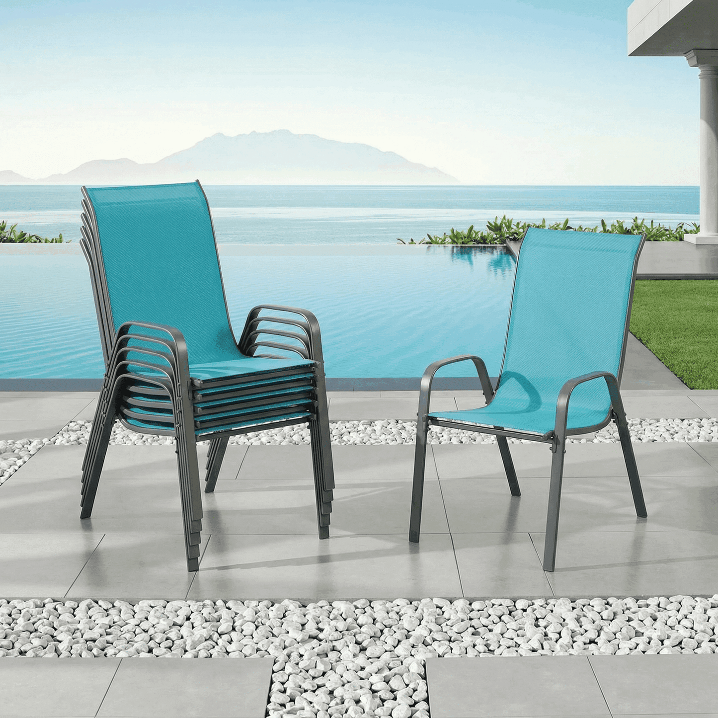 Pirecart 6 PCS Outdoor Patio Dining Chairs Set, Stackable Chairs with Armrest, Textilene Fabric for Lawn Garden Backyard