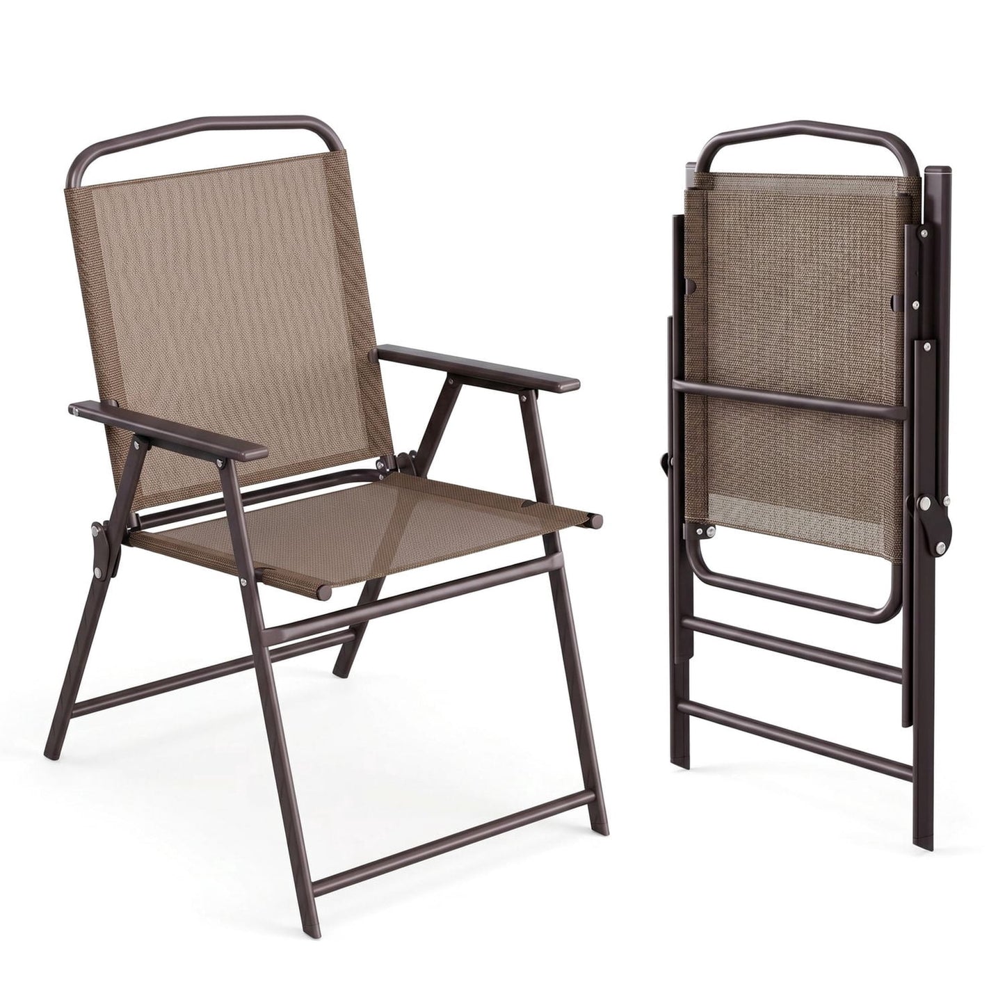 Pirecart Patio Chairs Set of 2, Outdoor Foldable Chairs w/ Breathable Textilene & Steel Frame, Patio Dining Chairs with Armrests & Crossbar, All Weather for Deck, Garden, Pool