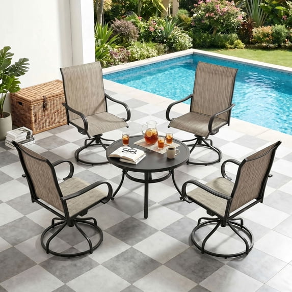 Pirecart Patio Swivel Chairs Set of 2/4, 360° Outdoor Dining Chairs with Steel Frame & Textilene Fabric, High Back Patio Dining Chairs with Ergonomic Armrest for Lawn, Garden, Deck