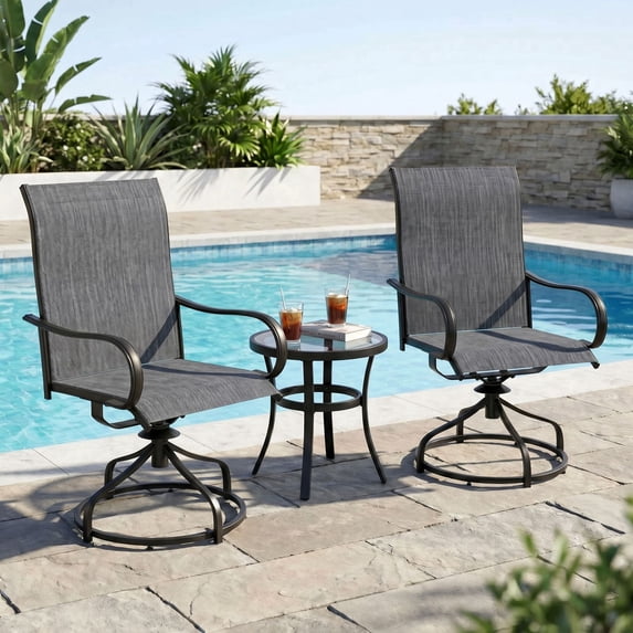 Pirecart Patio Swivel Chairs Set of 2/4, 360° Outdoor Dining Chairs with Steel Frame & Textilene Fabric, High Back Patio Dining Chairs with Ergonomic Armrest for Lawn, Garden, Deck