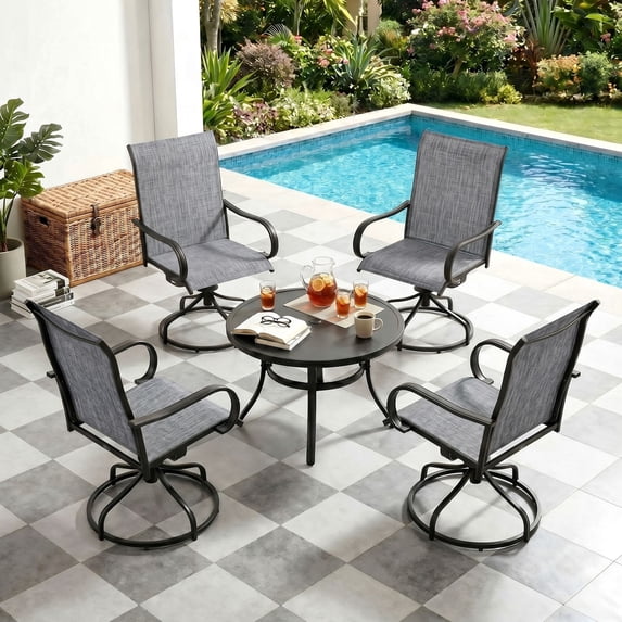Pirecart Patio Swivel Chairs Set of 2/4, 360° Outdoor Dining Chairs with Steel Frame & Textilene Fabric, High Back Patio Dining Chairs with Ergonomic Armrest for Lawn, Garden, Deck