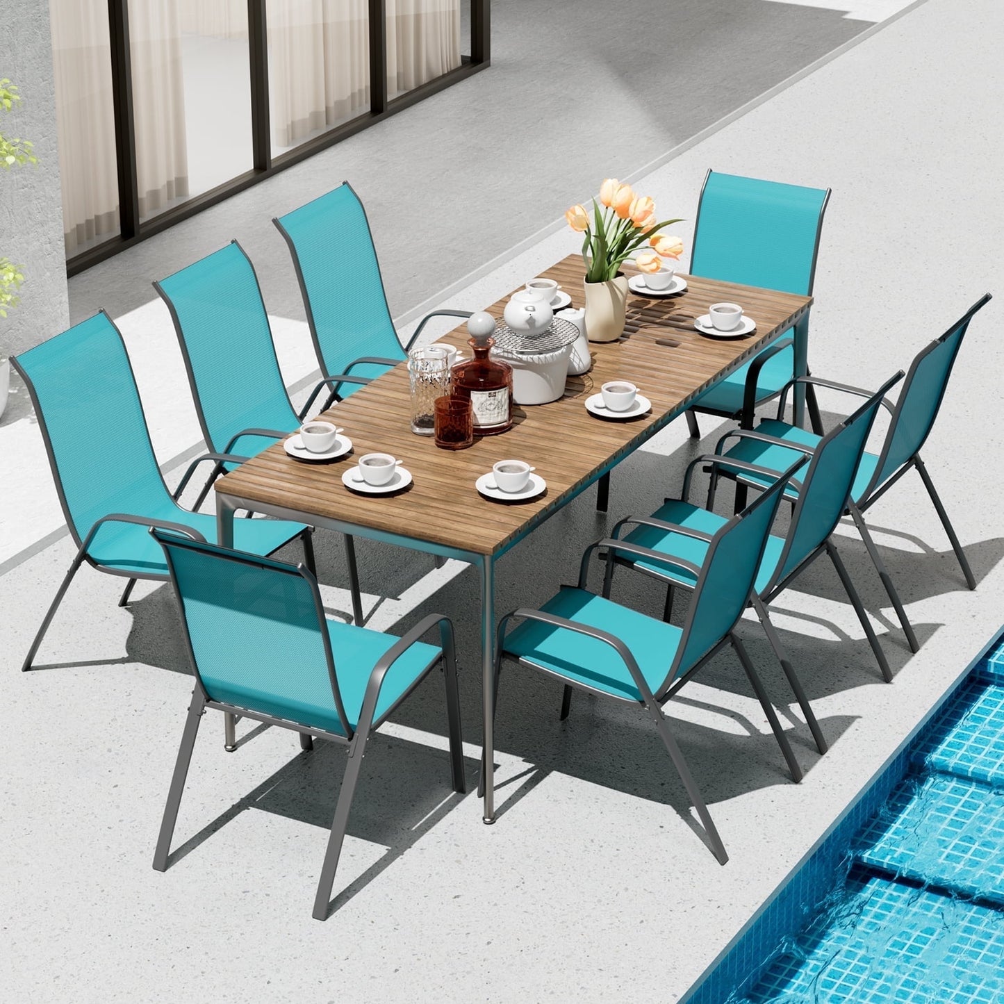 pirecart 4 Pcs Patio Dining Chairs, Outdoor Stackable All Weather Teslin Chair for or Poolside, Backyard, Garden