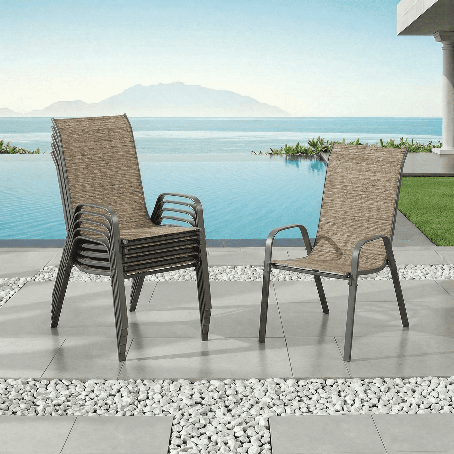 Pirecart 6 PCS Outdoor Patio Dining Chairs Set, Stackable Chairs with Armrest, Textilene Fabric for Lawn Garden Backyard