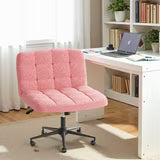 Pirecart Criss Cross Chair with Wheels, Armless Swivel Vanity Chair, Height Adjustable Cross Legged Office Chair with Comfy Wide Cushion for Desk, Vanity, Bedroom, Sherpa Fleece