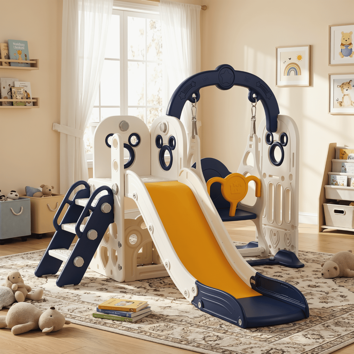 pirecart Swing Slide for Kids, 5 in 1 Slide Climber for Toddler, with Ball & Hoop