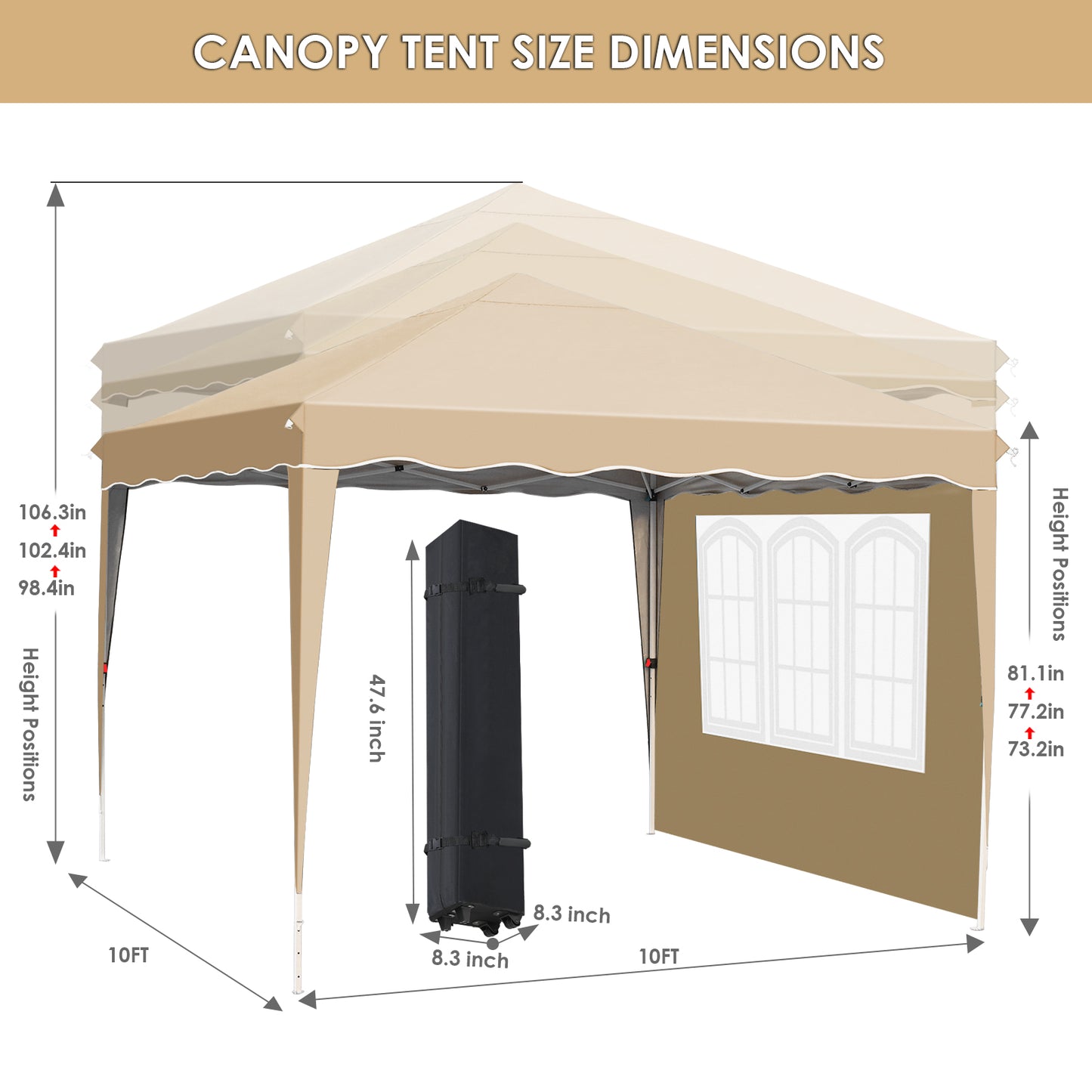 pirecart 10'x10' Pop Up Canopy, Large Commercial Tent with 4 Removable Sidewalls