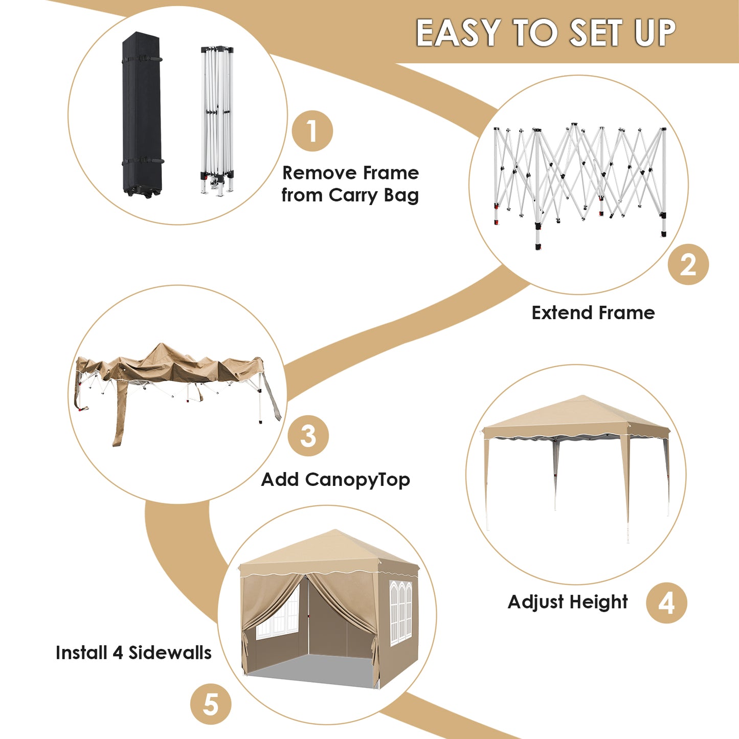 pirecart 10'x10' Pop Up Canopy, Large Commercial Tent with 4 Removable Sidewalls