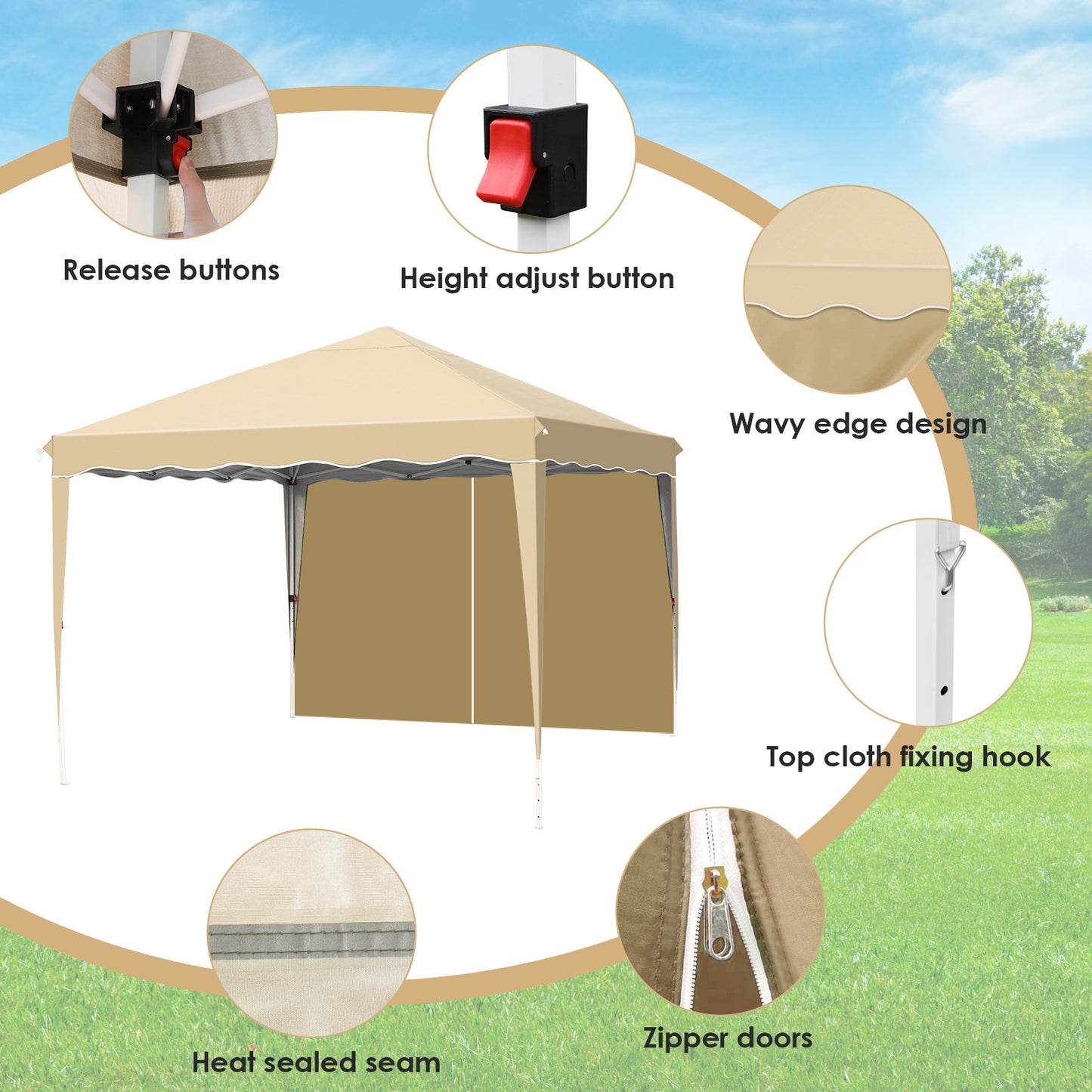 pirecart 10'x10' Pop Up Canopy, Large Commercial Tent with 4 Removable Sidewalls