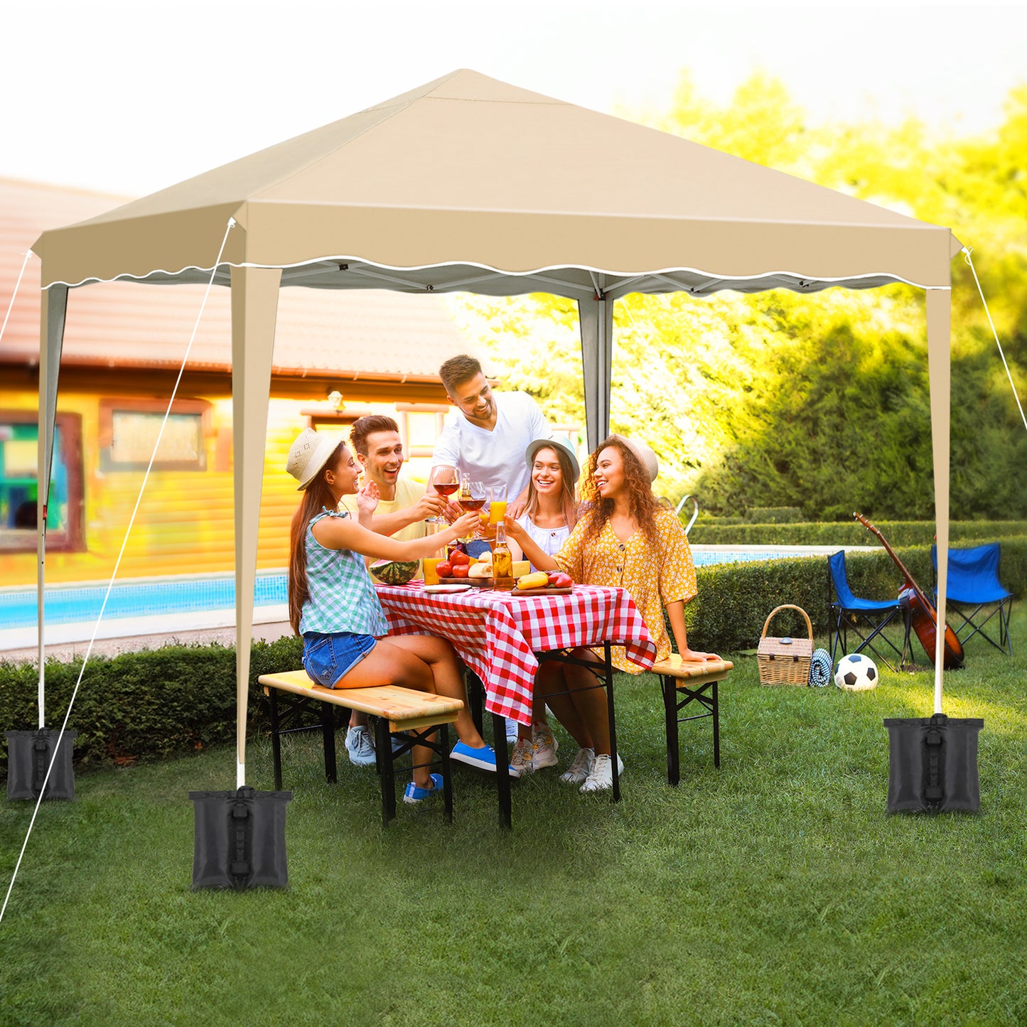 pirecart 10'x10' Pop Up Canopy, Large Commercial Tent with 4 Removable Sidewalls