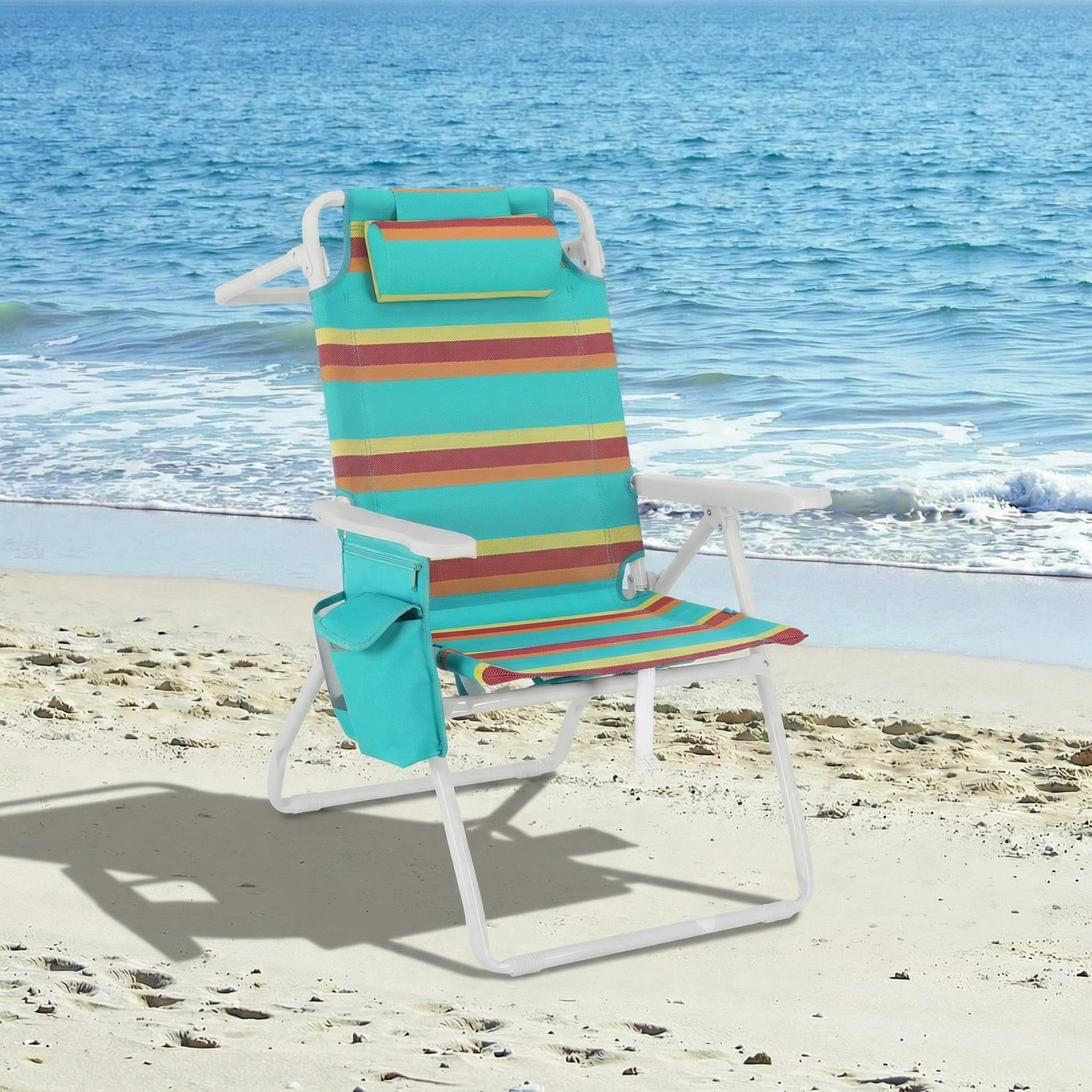Pirecart Tall Beach Chairs for Adults, Portable Beach Chairs W/ 5-Position Lay Flat & Cooler Pouch, for Beach, Camp, Outdoor